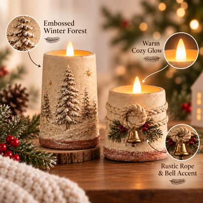🔥😍Winterglow Christmas Candles – Snowy Pine & Rustic Bell Collection