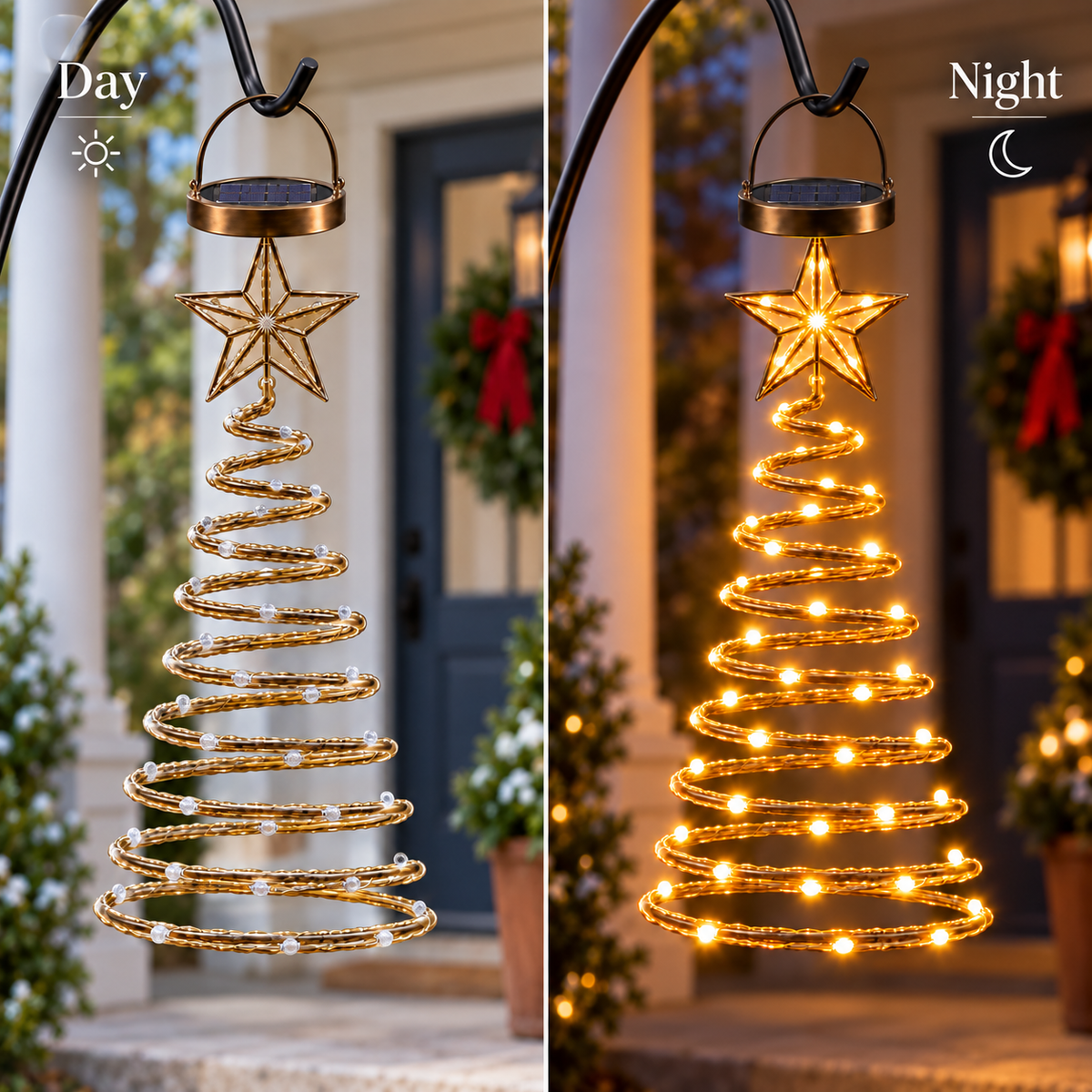 ✨🎄Solar-Powered LED Spiral Christmas Tree Hanging Light with Star