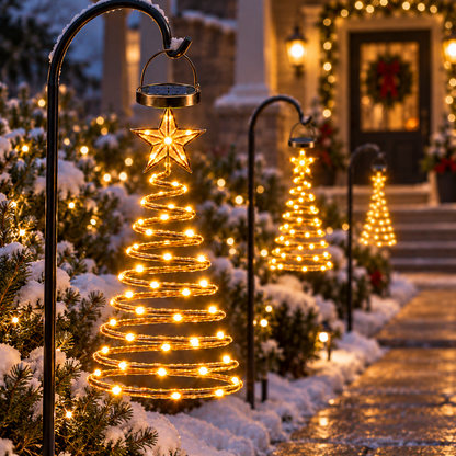 ✨🎄Solar-Powered LED Spiral Christmas Tree Hanging Light with Star