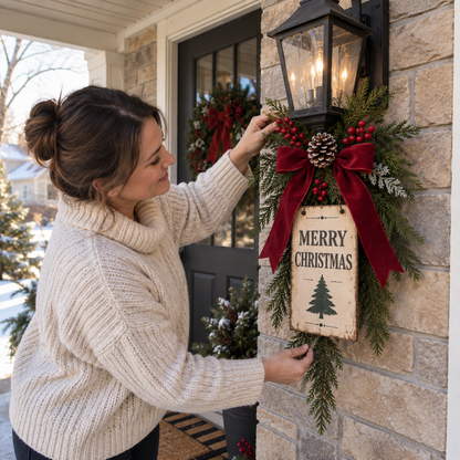 Vintage Merry Christmas Lantern Swag