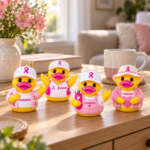 ❤️No One Fights Alone — 4-Piece Pink Ribbon Support Duck Collection
