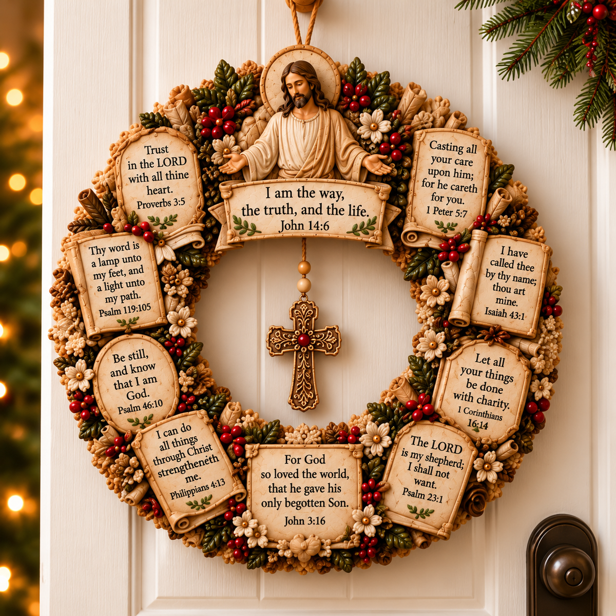 Faith and Scripture wooden wreath
