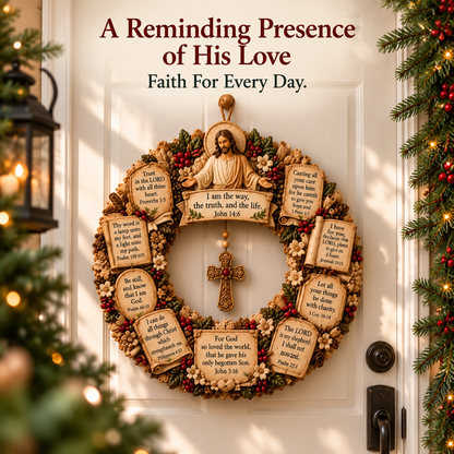 ✝️Faith & Scripture Wooden Wreath – Inspirational Bible Verse Home Decor