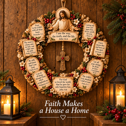 ✝️Faith & Scripture Wooden Wreath – Inspirational Bible Verse Home Decor