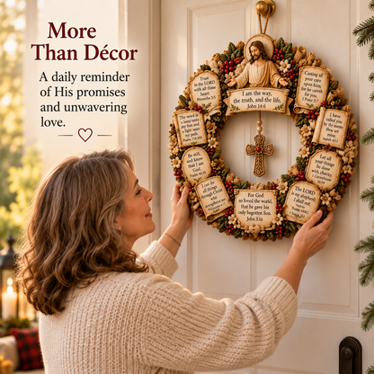 ✝️Faith & Scripture Wooden Wreath – Inspirational Bible Verse Home Decor