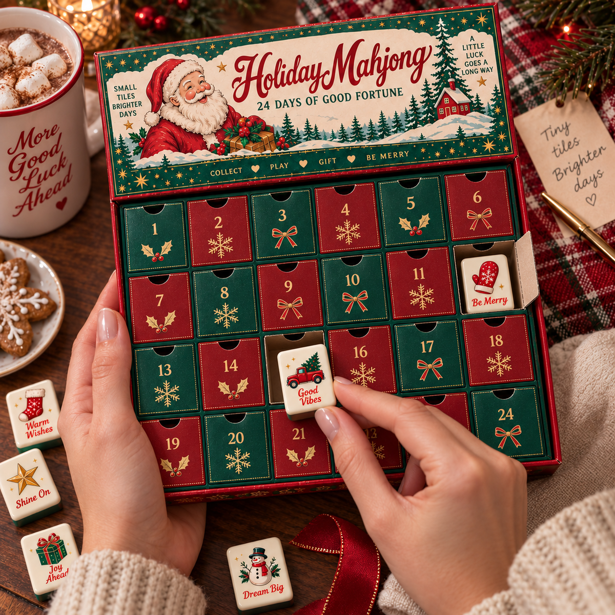🔥😍Holiday Mahjong – 24 Days of Good Fortune Mini Tile Countdown