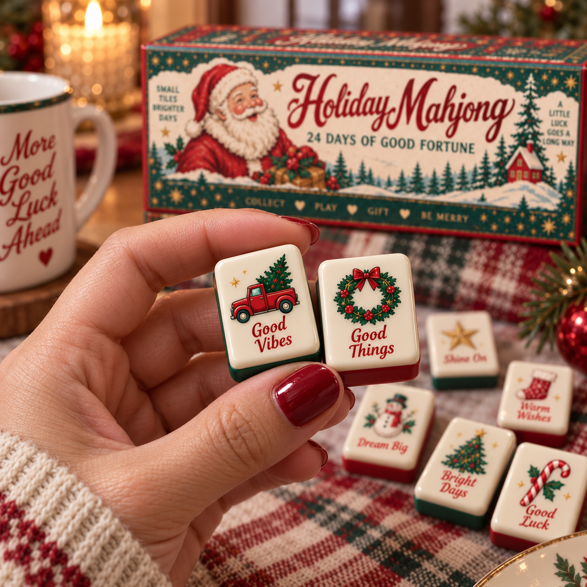 🔥😍Holiday Mahjong – 24 Days of Good Fortune Mini Tile Countdown
