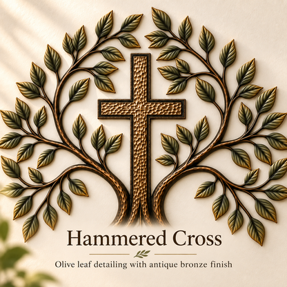 ✝️🌿Faith Over Fear – Olive Tree Cross Metal Wall Art
