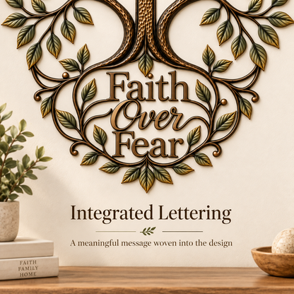 ✝️🌿Faith Over Fear – Olive Tree Cross Metal Wall Art