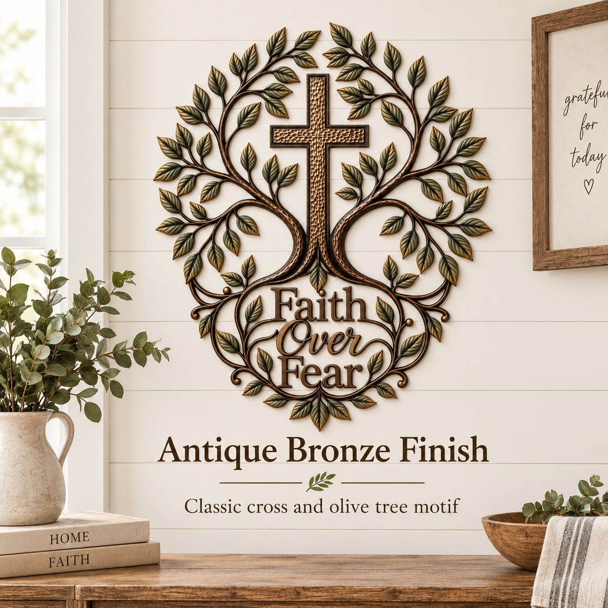 Antique bronze and olive finish