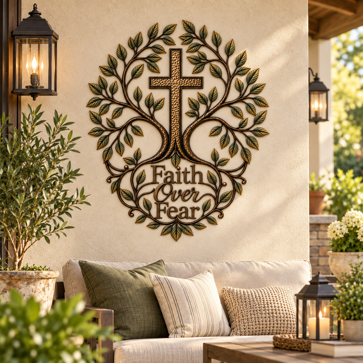 Faith Over Fear patio styling