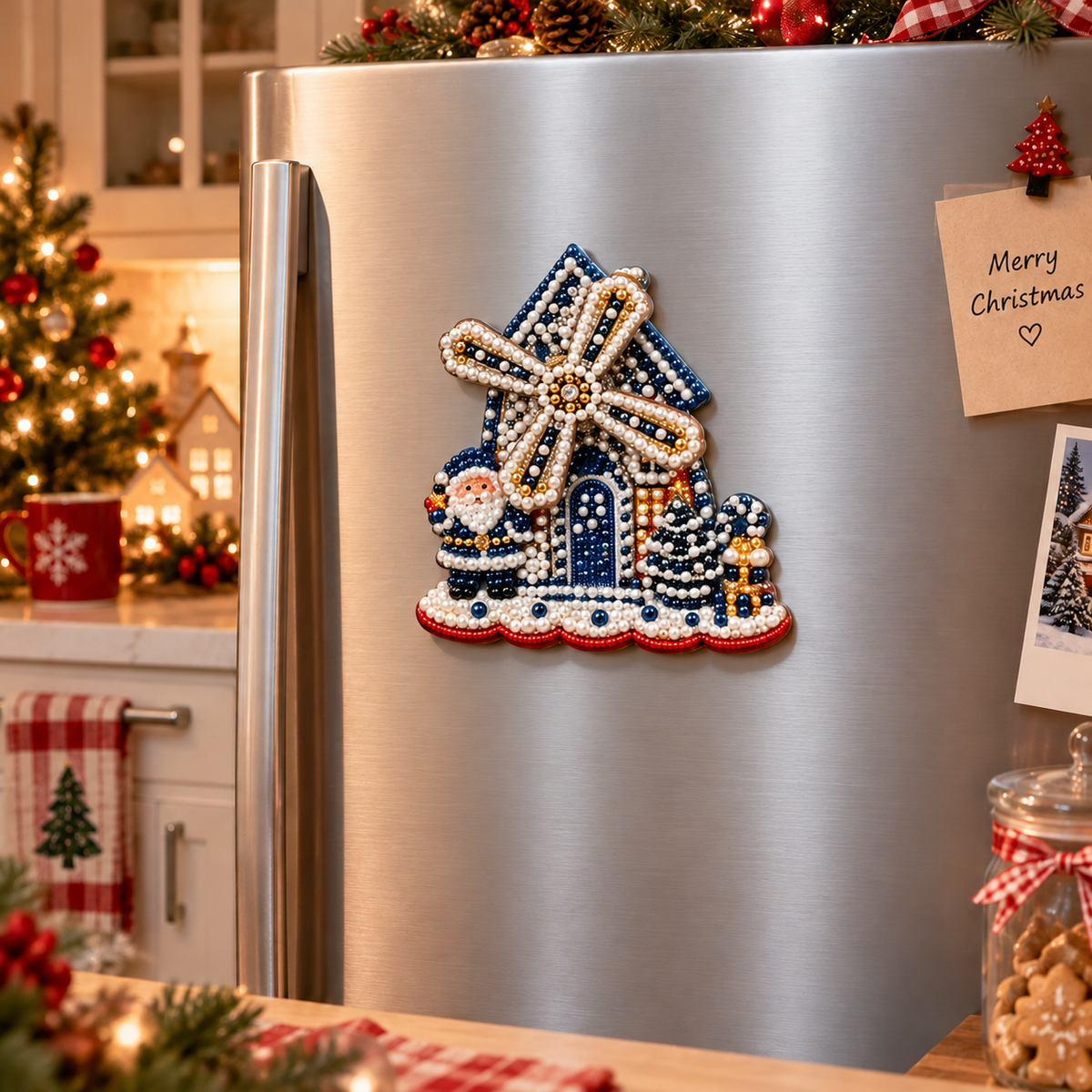 🔥DIY Pearl Art Christmas Windmill Fridge Magnet🌲
