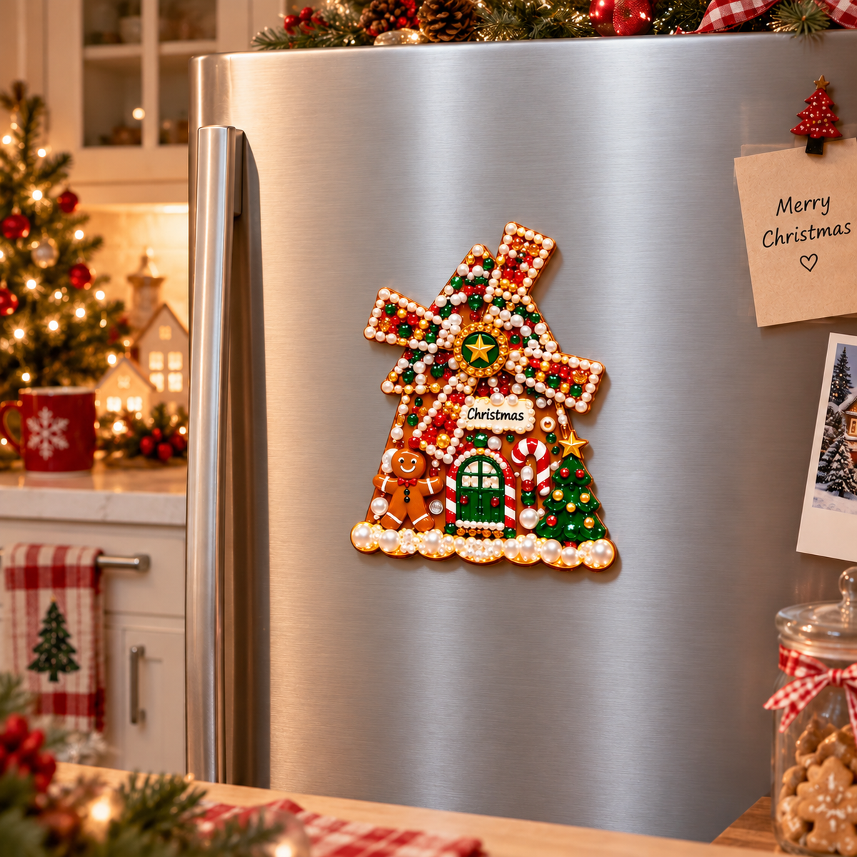 🔥DIY Pearl Art Christmas Windmill Fridge Magnet🌲