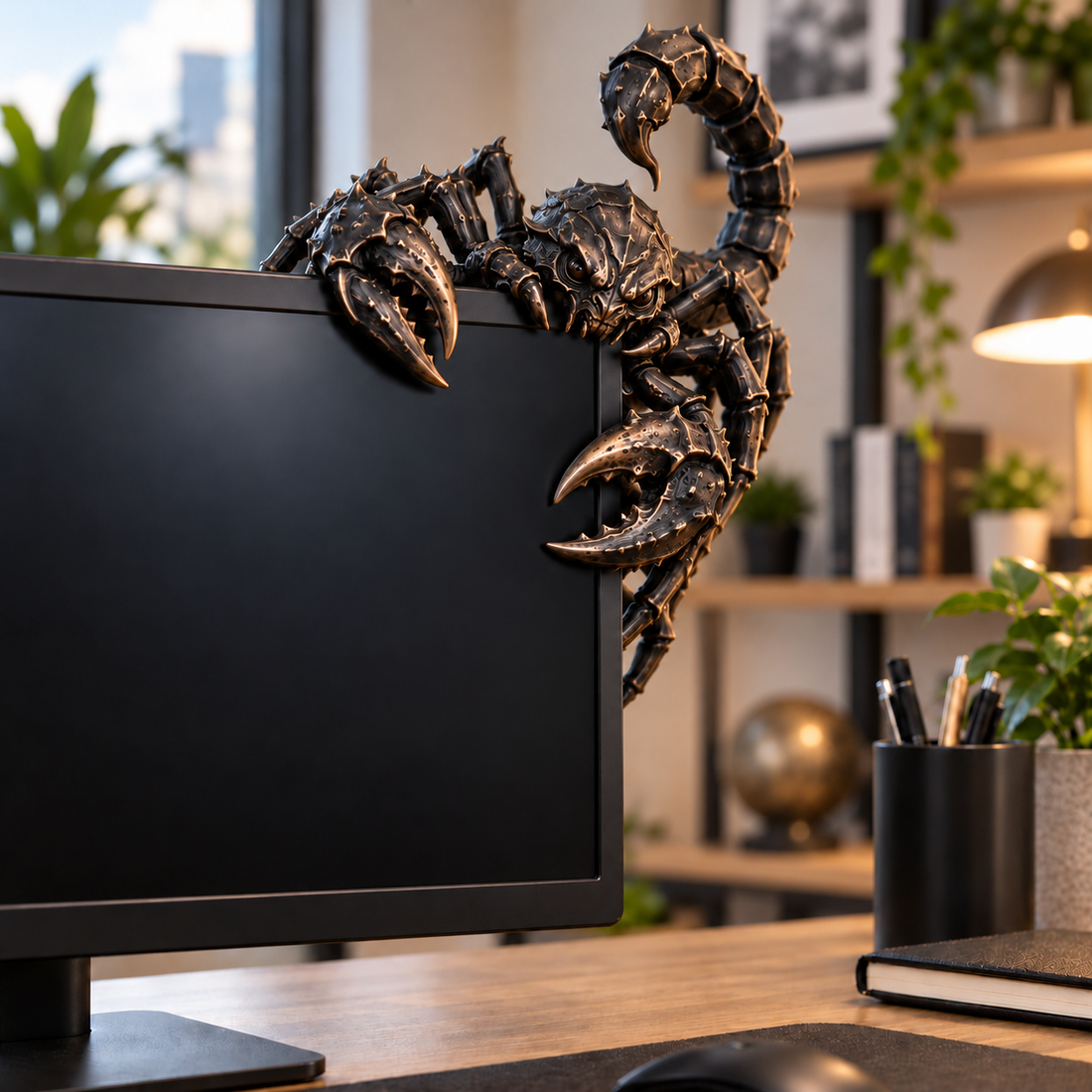 Armored Scorpion fantasy monitor ornament with pincers and raised tail