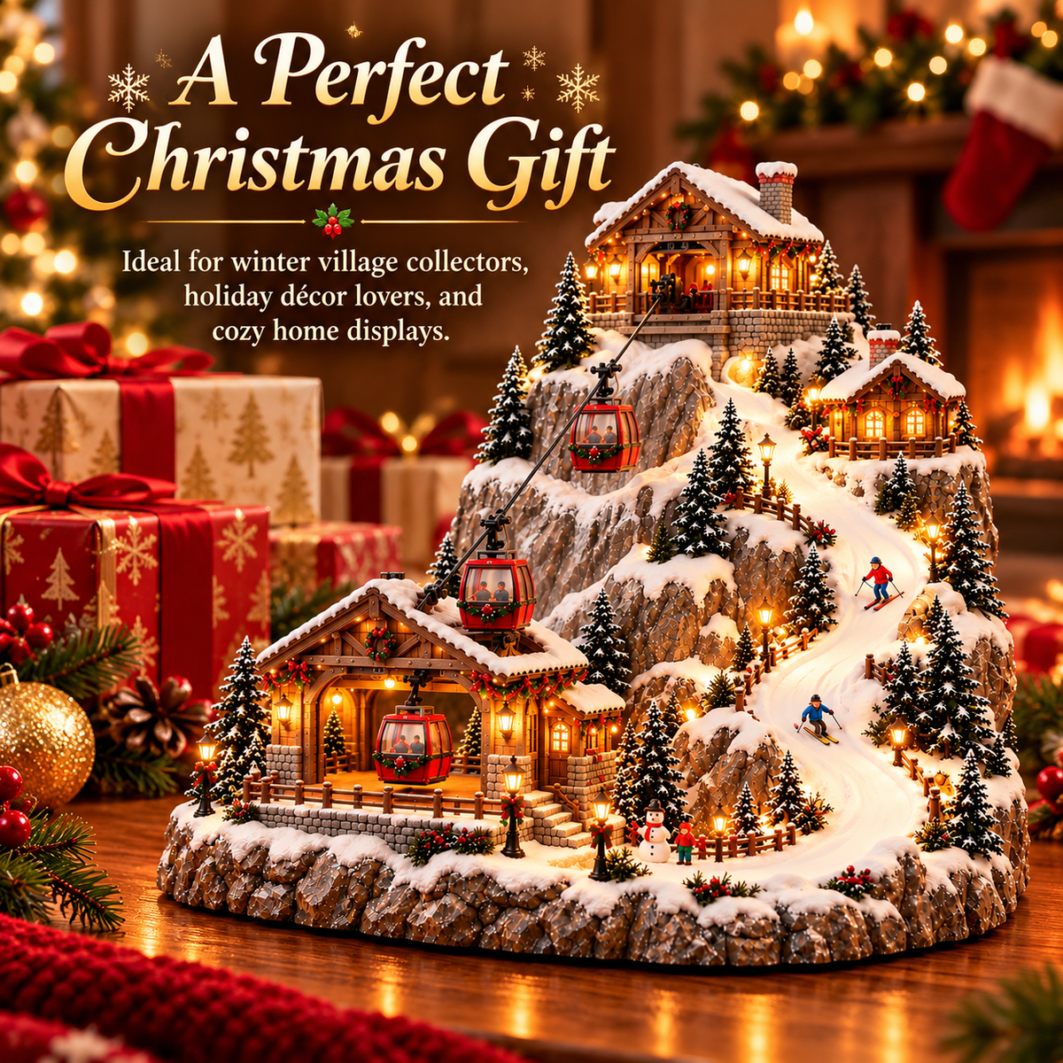 🔥 LAST DAY 49% OFF 🔥 Lighted Animated Christmas Village with Train, Reindeer Sleigh & Waterfall ✨