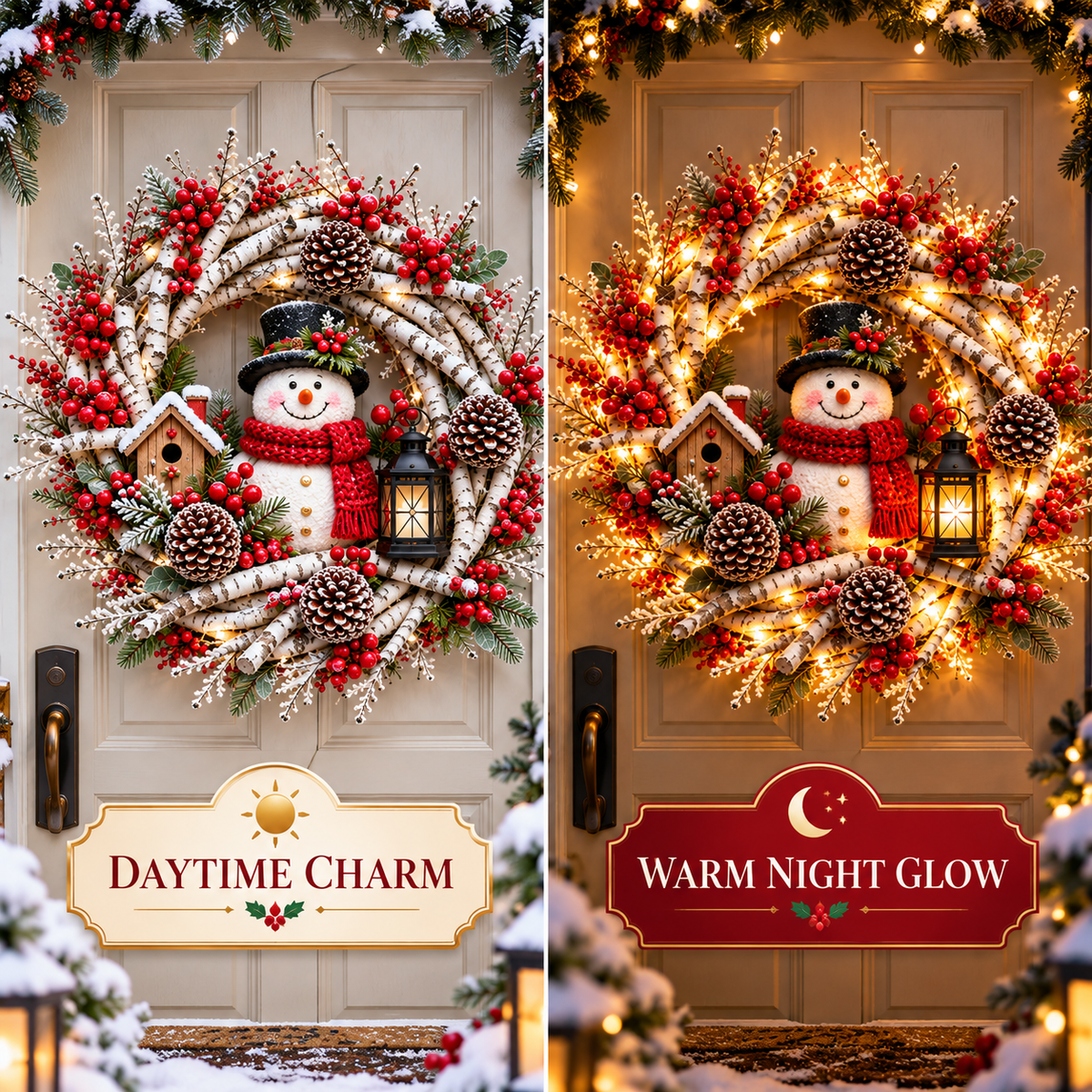 🔥❤️Frosted Woodland Cardinal Wreath – Festive Illuminated Entryway Decor