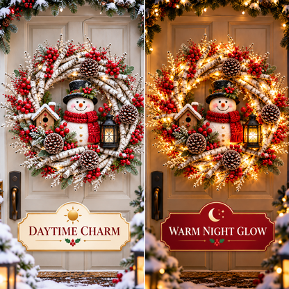 🔥❤️Frosted Woodland Cardinal Wreath – Festive Illuminated Entryway Decor