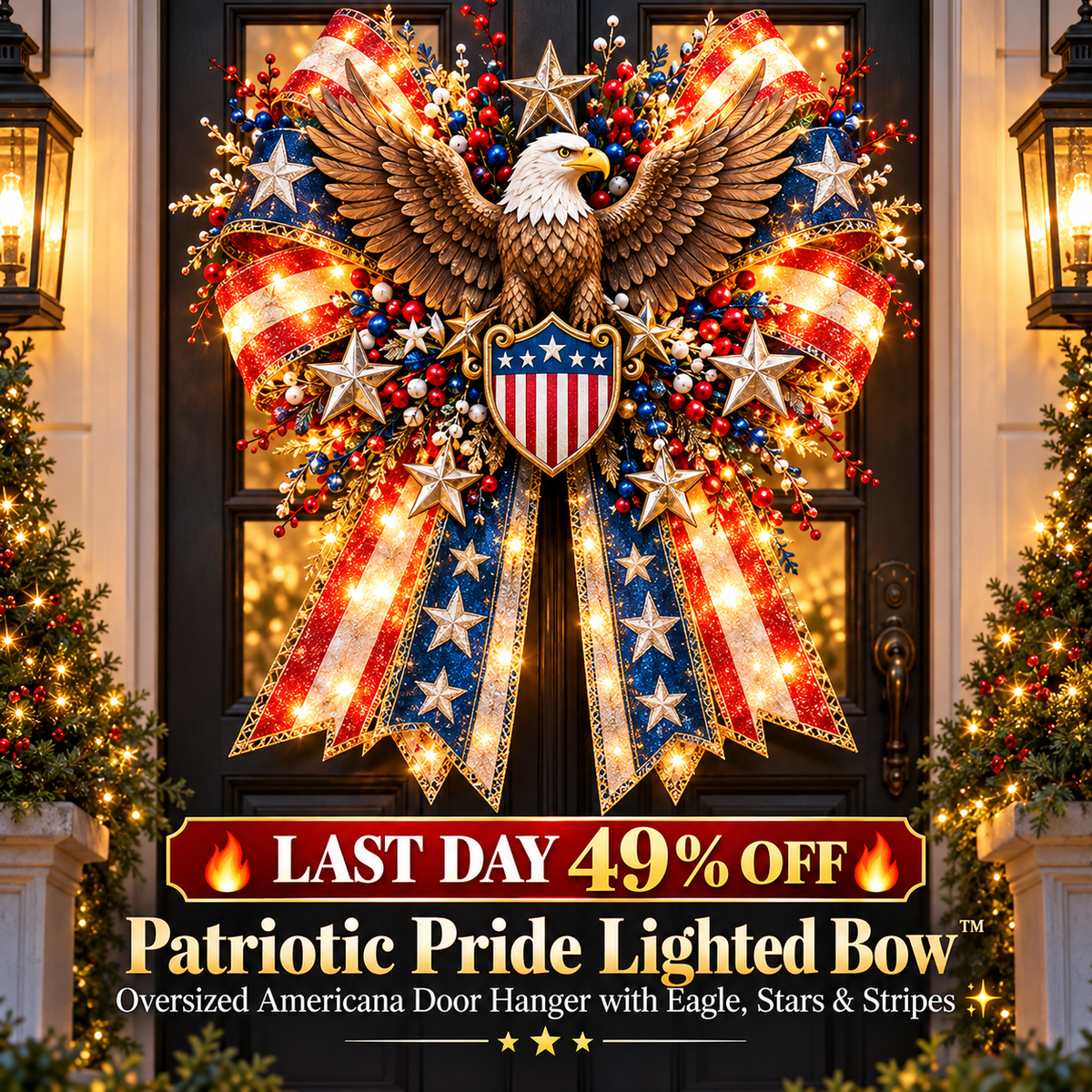 🔥 LAST DAY 49% OFF 🔥✨ Oversized Lighted Bow Collection – Faith, Hummingbird, Highland Cow, Football & Patriotic Eagle Door Decor 🏡🎁
