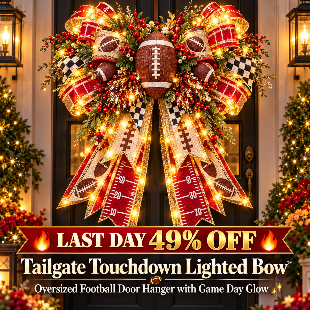 🔥 LAST DAY 49% OFF 🔥✨ Oversized Lighted Bow Collection – Faith, Hummingbird, Highland Cow, Football & Patriotic Eagle Door Decor 🏡🎁