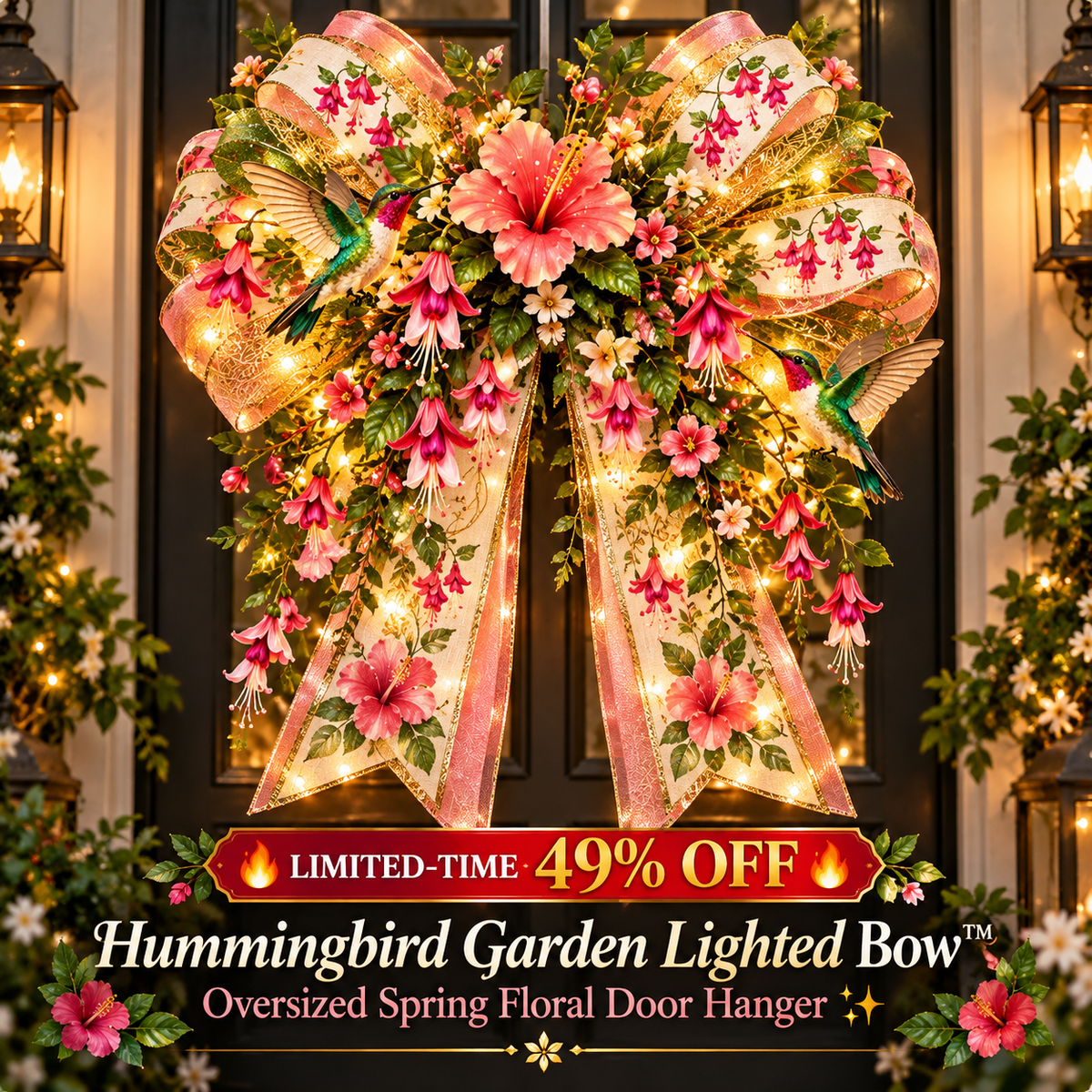 🔥 LAST DAY 49% OFF 🔥✨ Oversized Lighted Bow Collection – Faith, Hummingbird, Highland Cow, Football & Patriotic Eagle Door Decor 🏡🎁