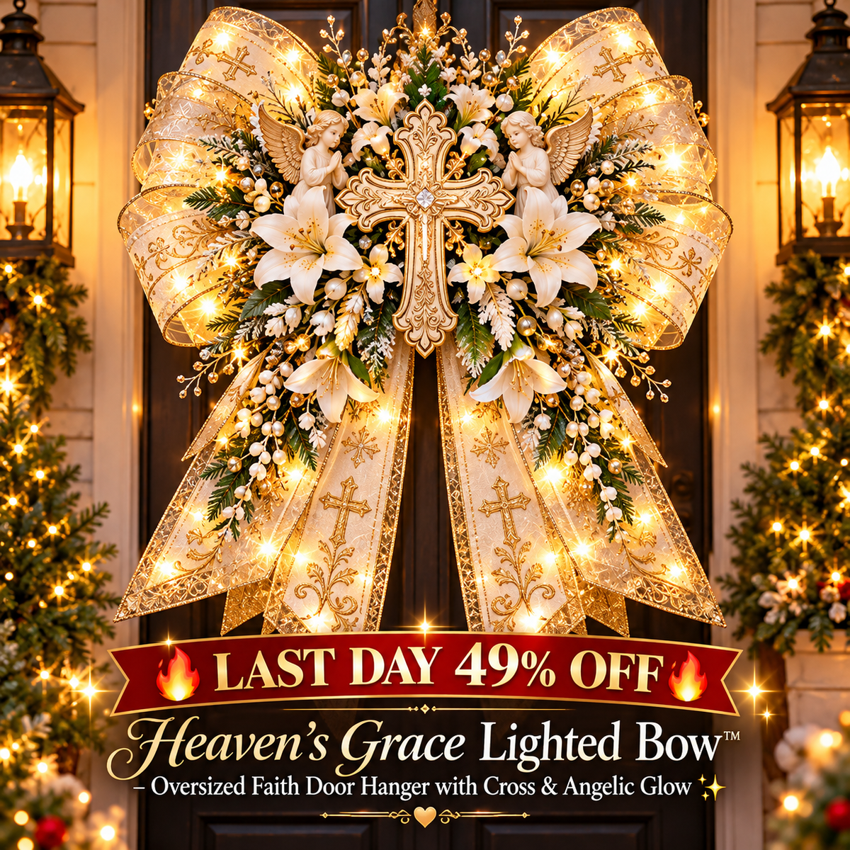 🔥 LAST DAY 49% OFF 🔥✨ Oversized Lighted Bow Collection – Faith, Hummingbird, Highland Cow, Football & Patriotic Eagle Door Decor 🏡🎁