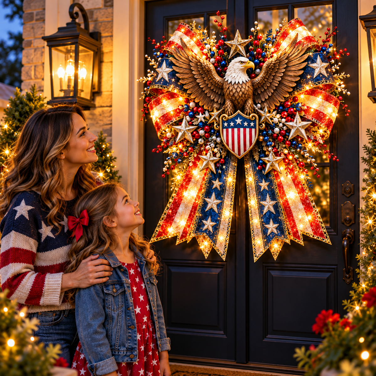 🔥 LAST DAY 49% OFF 🔥✨ Oversized Lighted Bow Collection – Faith, Hummingbird, Highland Cow, Football & Patriotic Eagle Door Decor 🏡🎁