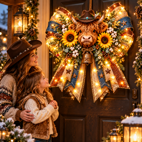 🔥 LAST DAY 49% OFF 🔥✨ Oversized Lighted Bow Collection – Faith, Hummingbird, Highland Cow, Football & Patriotic Eagle Door Decor 🏡🎁