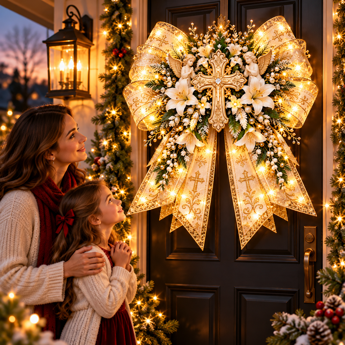 🔥 LAST DAY 49% OFF 🔥✨ Oversized Lighted Bow Collection – Faith, Hummingbird, Highland Cow, Football & Patriotic Eagle Door Decor 🏡🎁