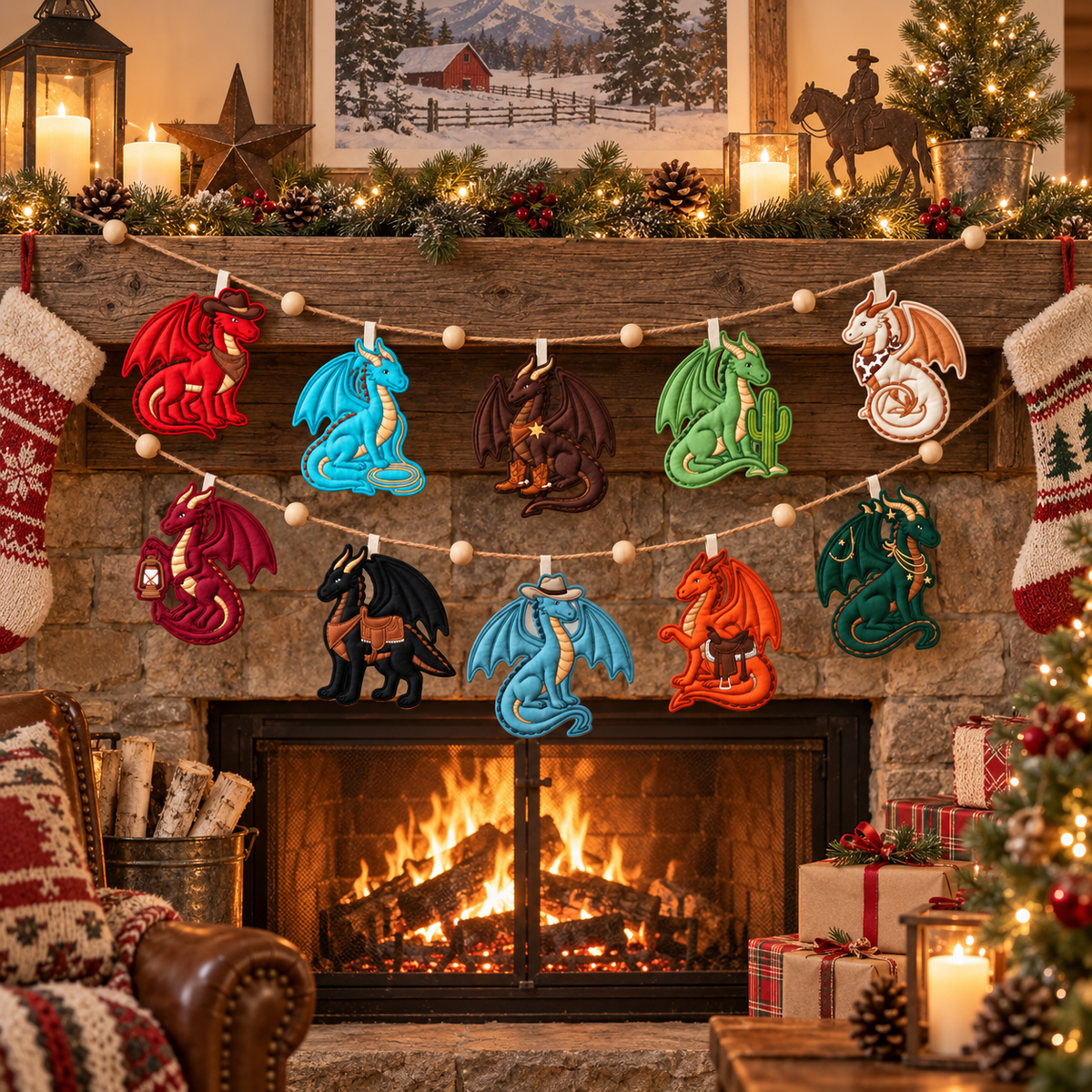 Wild West Dragons Christmas garland