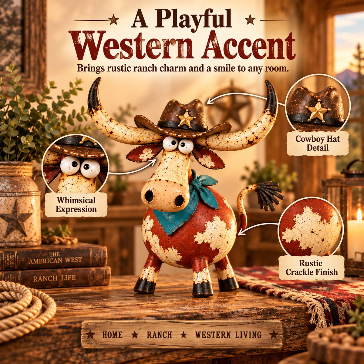 ✨🤠Wild West Longhorn Cowboy™ Rustic Ranch Figurine