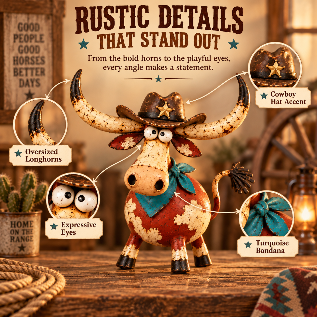 Wild West Longhorn Cowboy detailed features