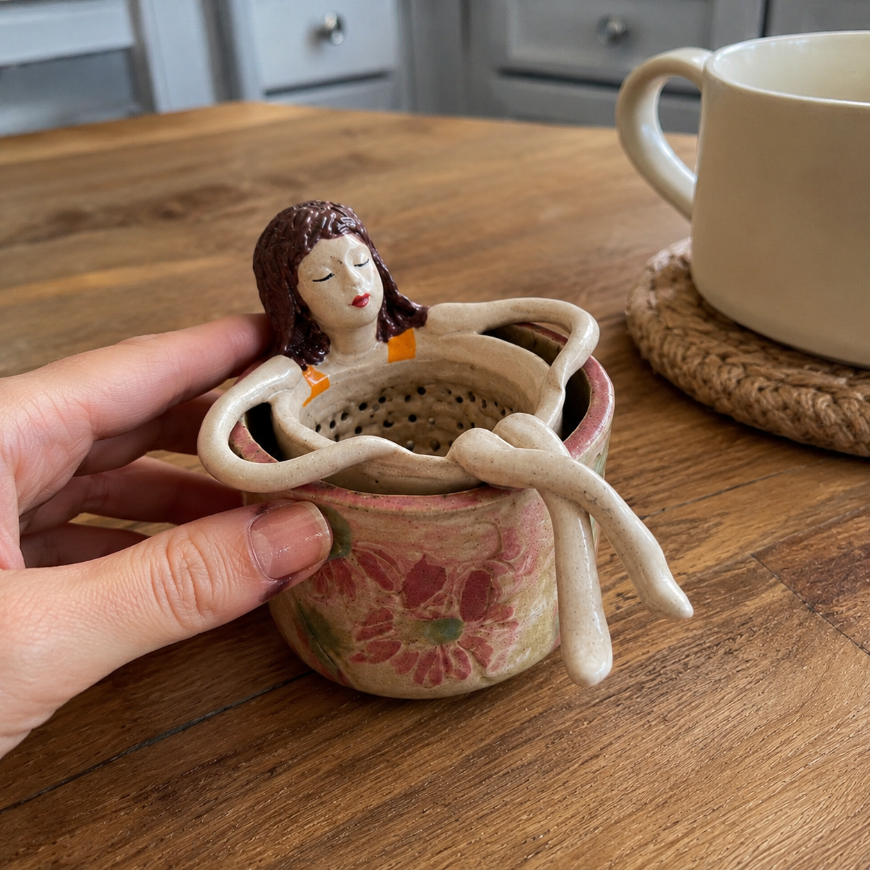 Whimsical Sitting Lady Ceramic Tea Strainer Collection