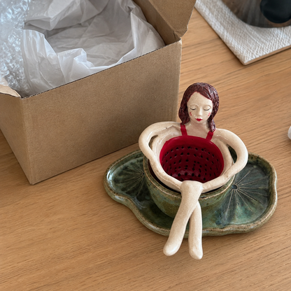 Whimsical Sitting Lady Ceramic Tea Strainer Collection