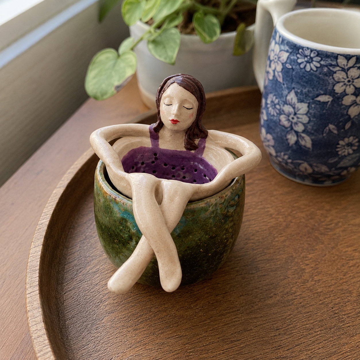 Whimsical Sitting Lady Ceramic Tea Strainer Collection