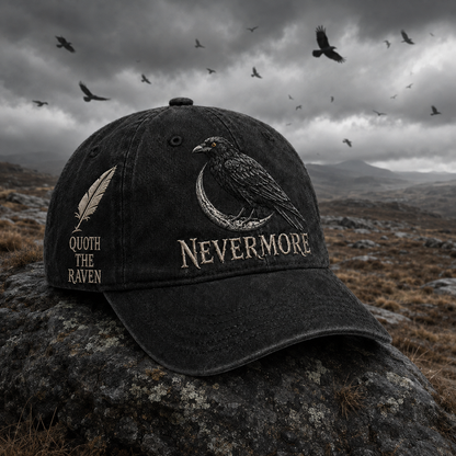 ⬛🐦The Midnight Messenger — Poe-Inspired Embroidered Cap