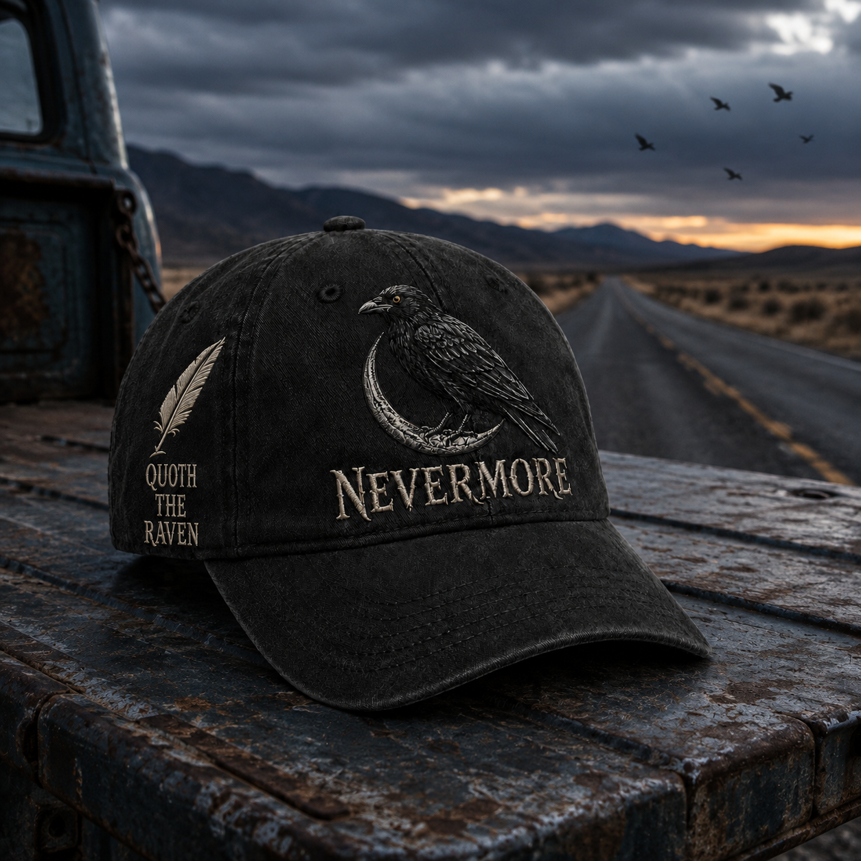 ⬛🐦The Midnight Messenger — Poe-Inspired Embroidered Cap