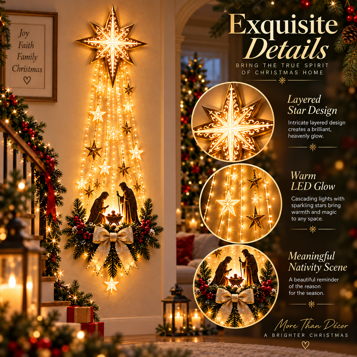 Lighted Nativity wall decor details