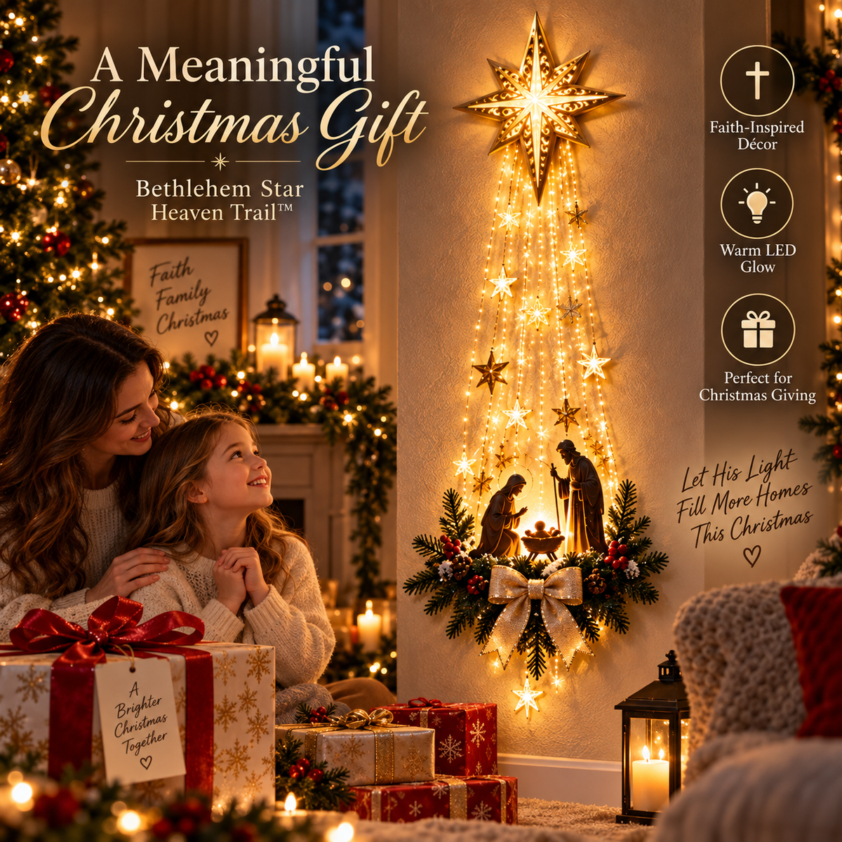 Lighted faith Christmas wall decor