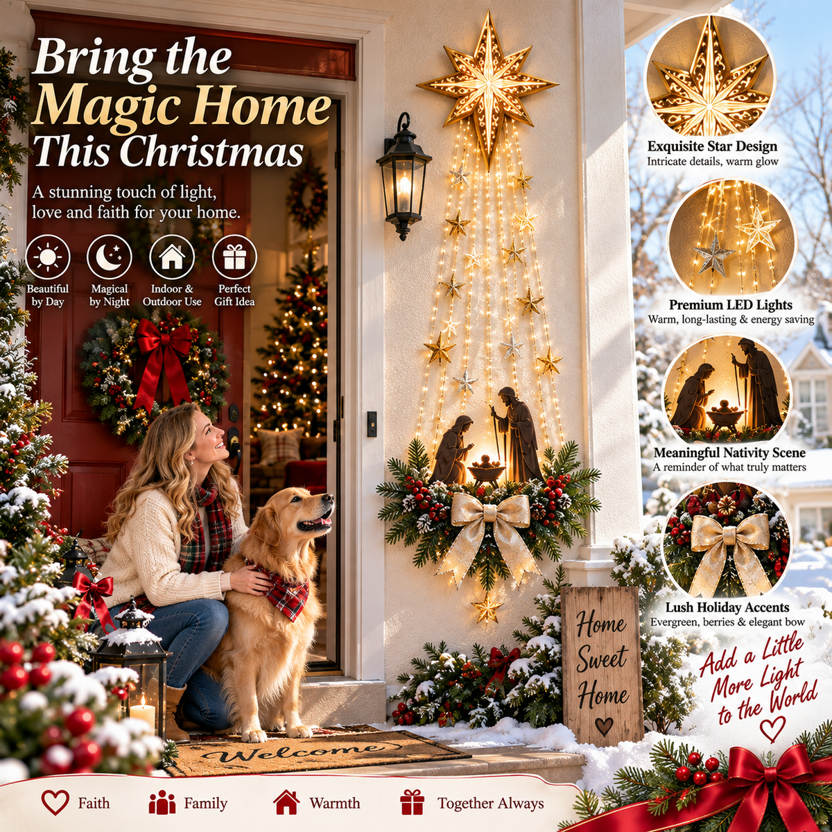 Lighted Nativity wall decor feature details