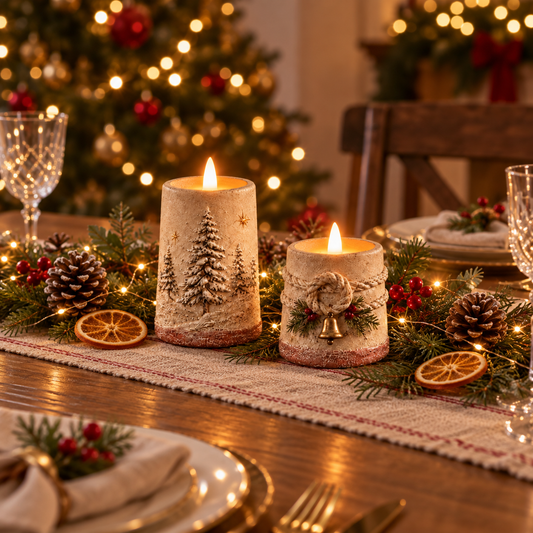 🔥😍Winterglow Christmas Candles – Snowy Pine & Rustic Bell Collection