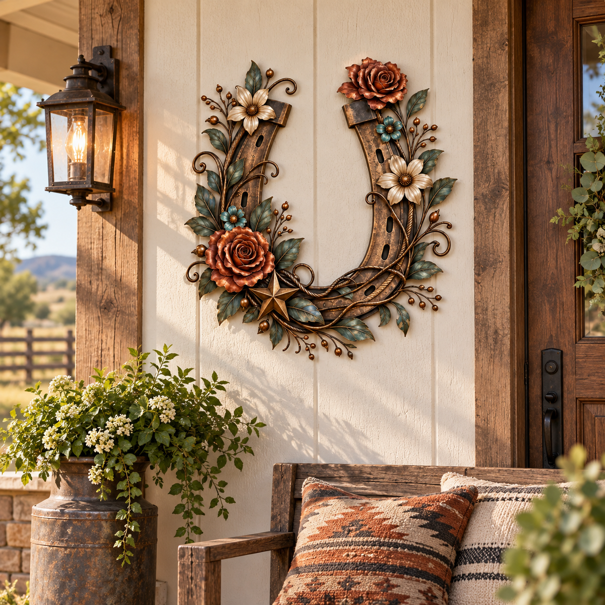 🔥😍Blooming Good Luck Horseshoe Floral Metal Wall Decor
