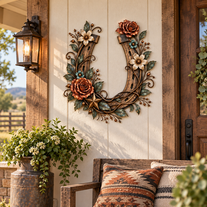 🔥😍Blooming Good Luck Horseshoe Floral Metal Wall Decor