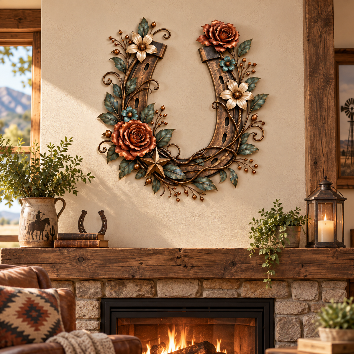 🔥😍Blooming Good Luck Horseshoe Floral Metal Wall Decor