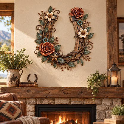 🔥😍Blooming Good Luck Horseshoe Floral Metal Wall Decor