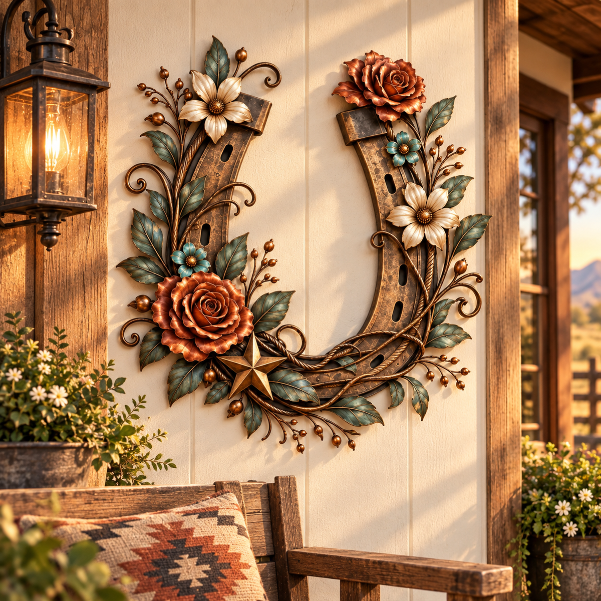 🔥😍Blooming Good Luck Horseshoe Floral Metal Wall Decor