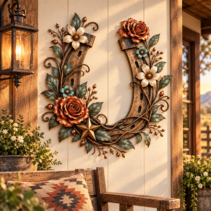 🔥😍Blooming Good Luck Horseshoe Floral Metal Wall Decor