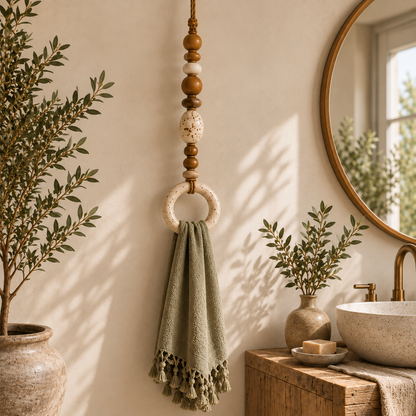🔥😍Beaded Wooden Towel Holder – Rustic Boho Home Decor