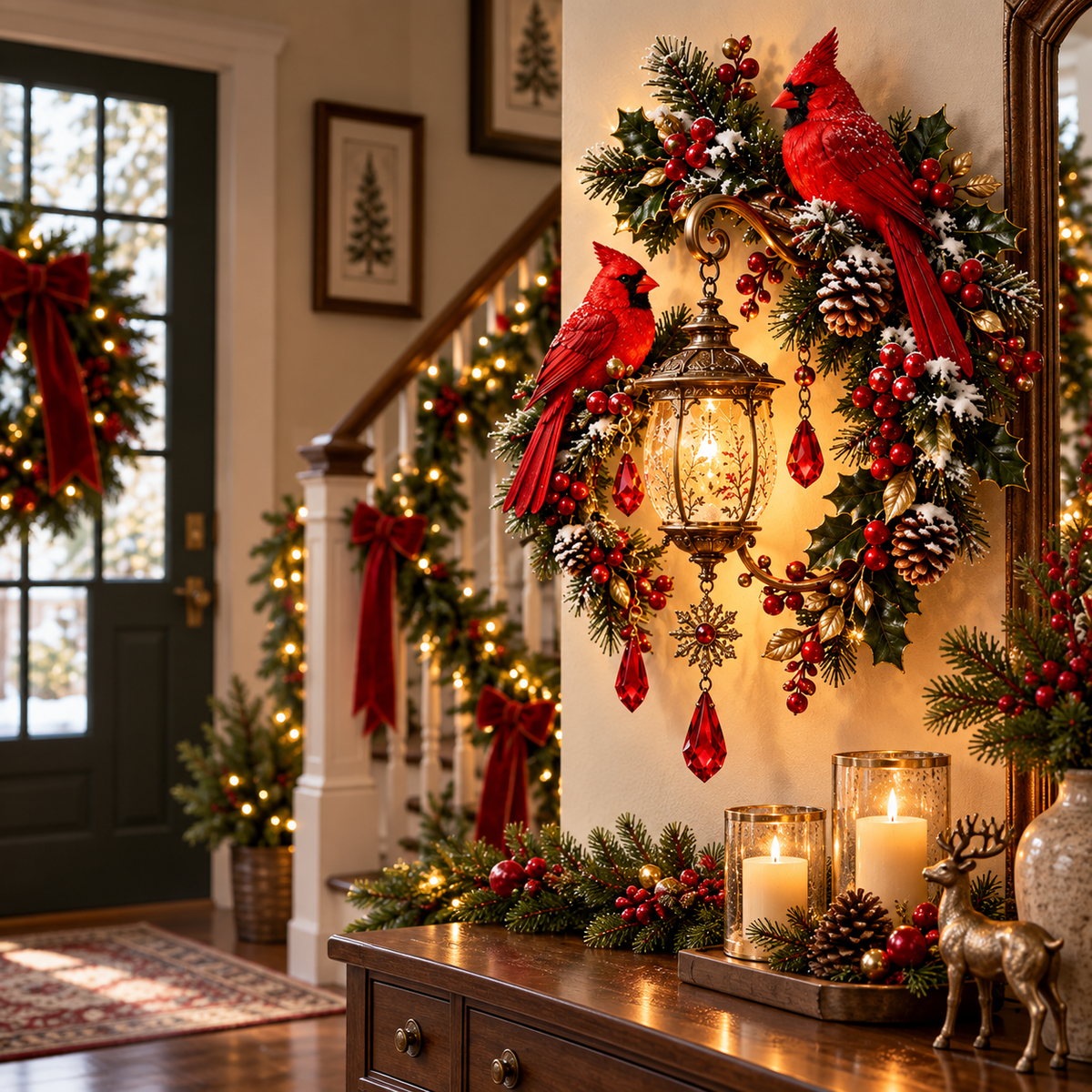 🔥😍Cardinal Lantern Wall Decor – A Warm Holiday Glow