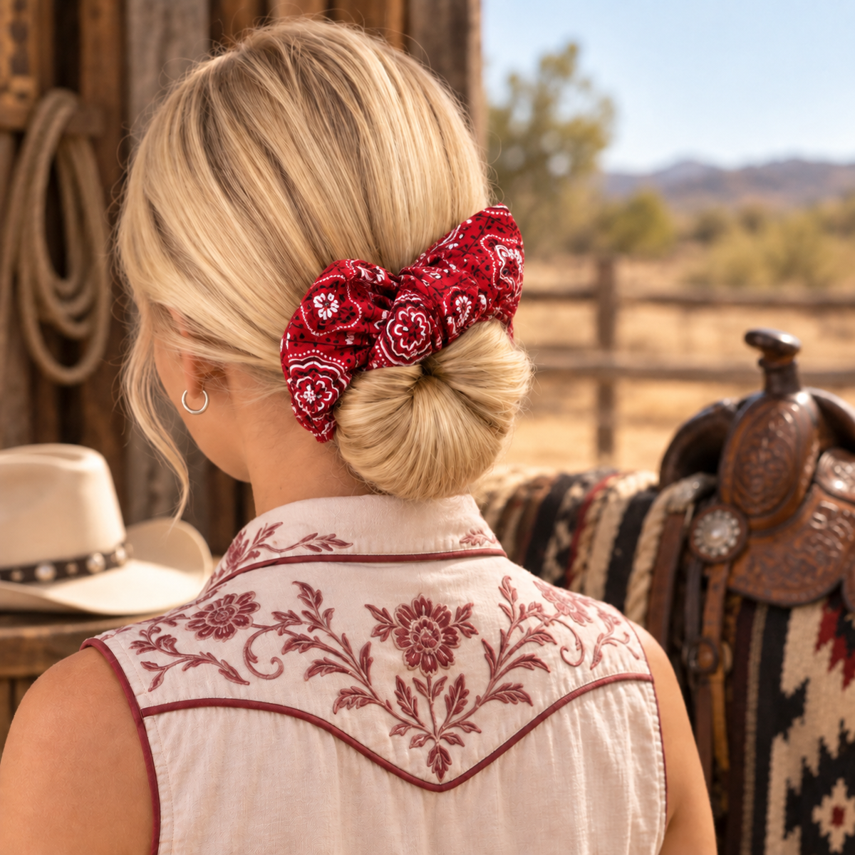 🔥😍Rustic Western Hair Bow – Low Bun Accessory