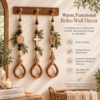 🔥😍Boho Teardrop Wall Hanger – Rustic Wooden Towel & Accessory Organizer